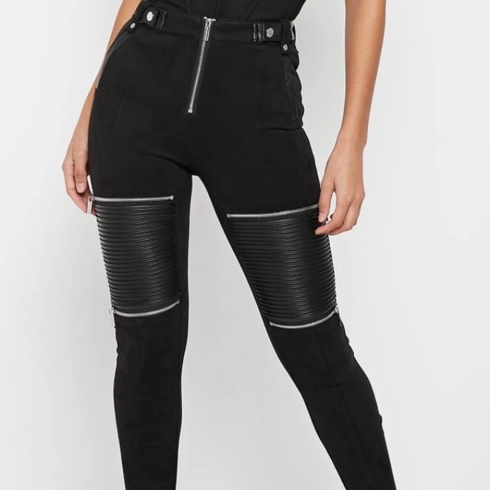 NEW Maniere De Voir Vegan Suede & Leather Pants UK 8 - US 4